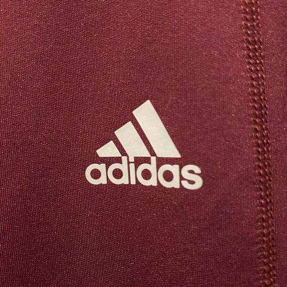 2/$18 NWOT Adidas High Waist Leggings Climawarm Maroon Pink Size XS - Picture 2 of 7
